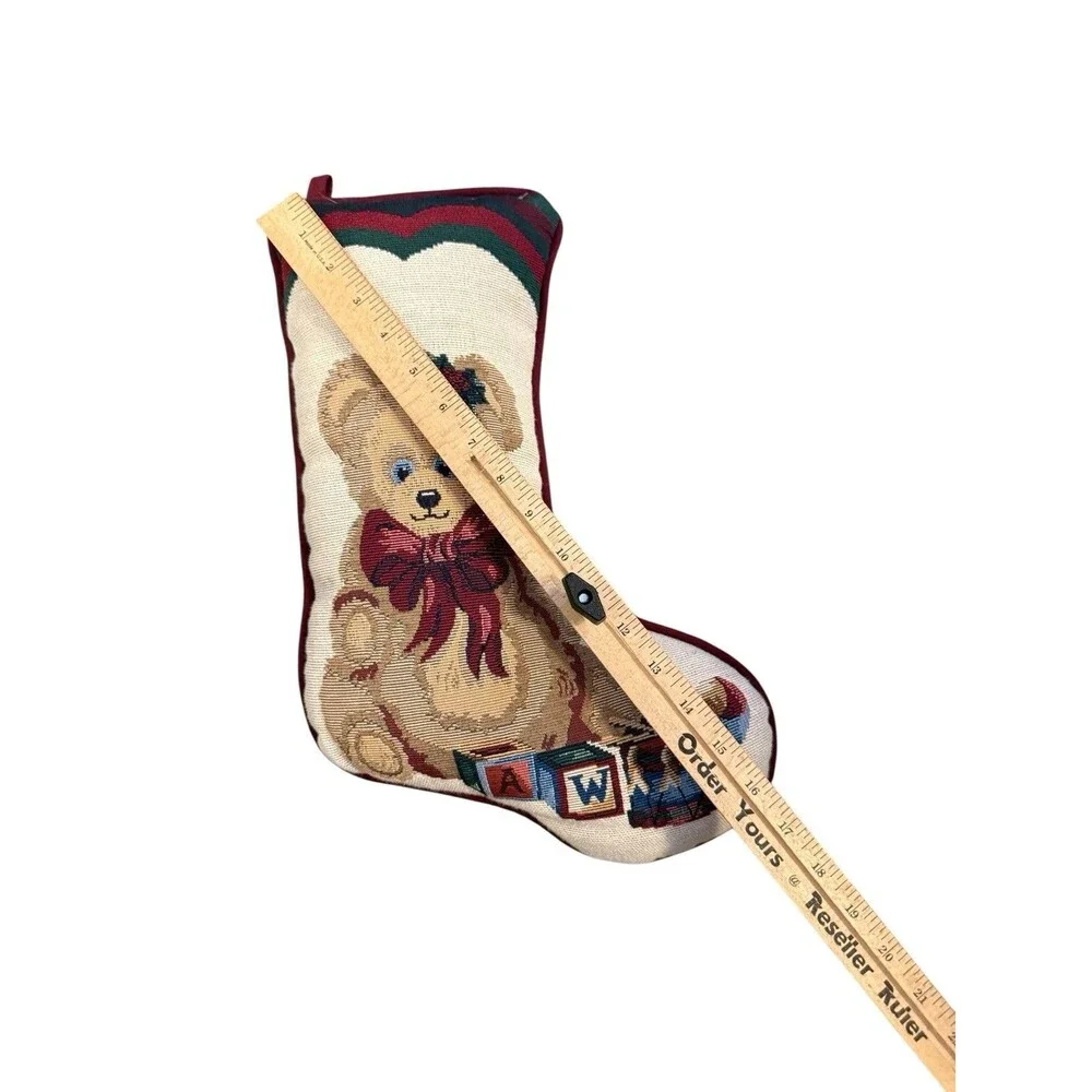 Vintage Christmas Bear Tapestry Stocking Throw Pillow Holiday Decor